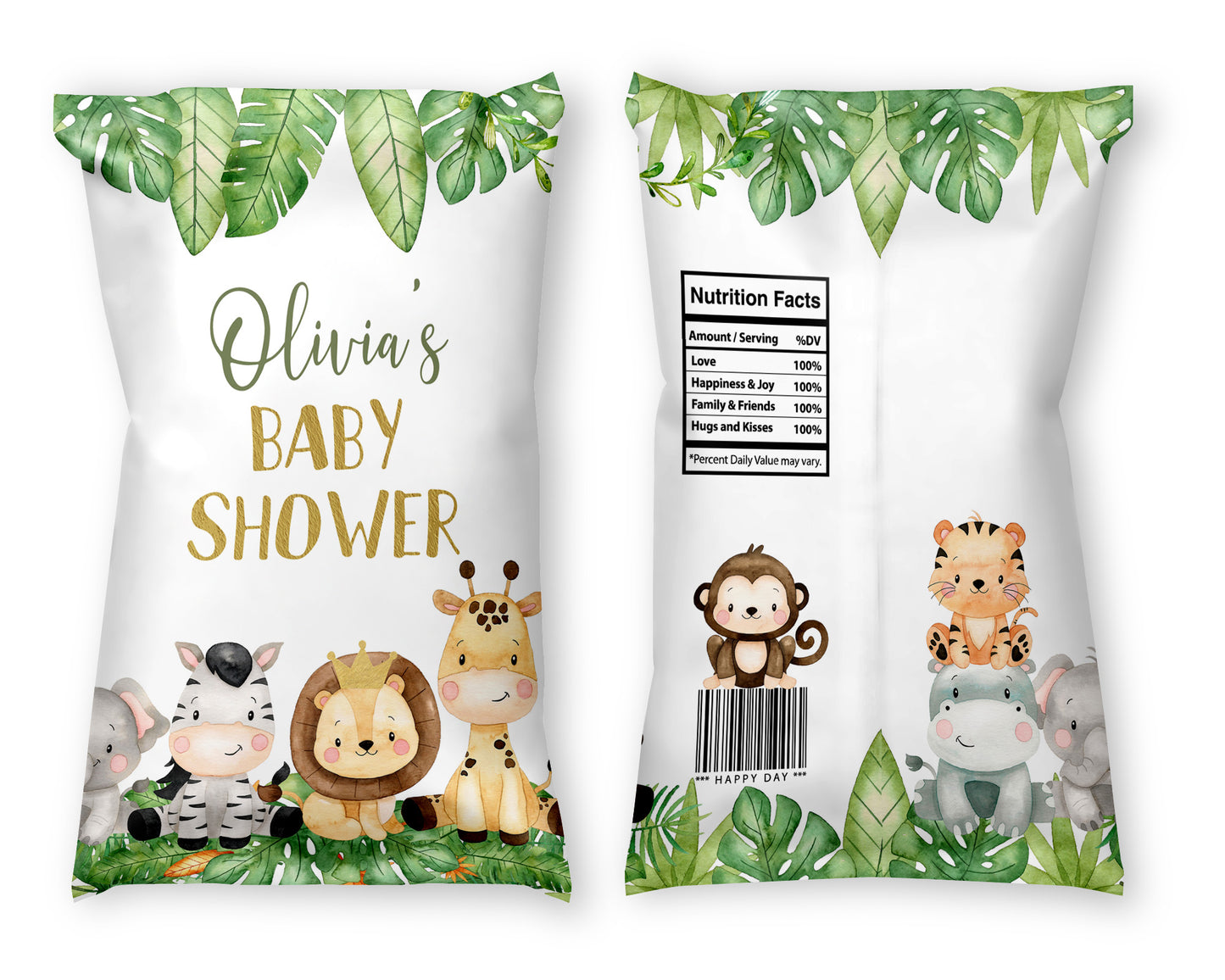 Editable Safari Chip Bag Wrapper | Jungle Theme Baby shower Decorations - 35E