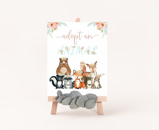 Woodland adopt an animal Sign | Woodland Themed Party Table Decorations - 47J3