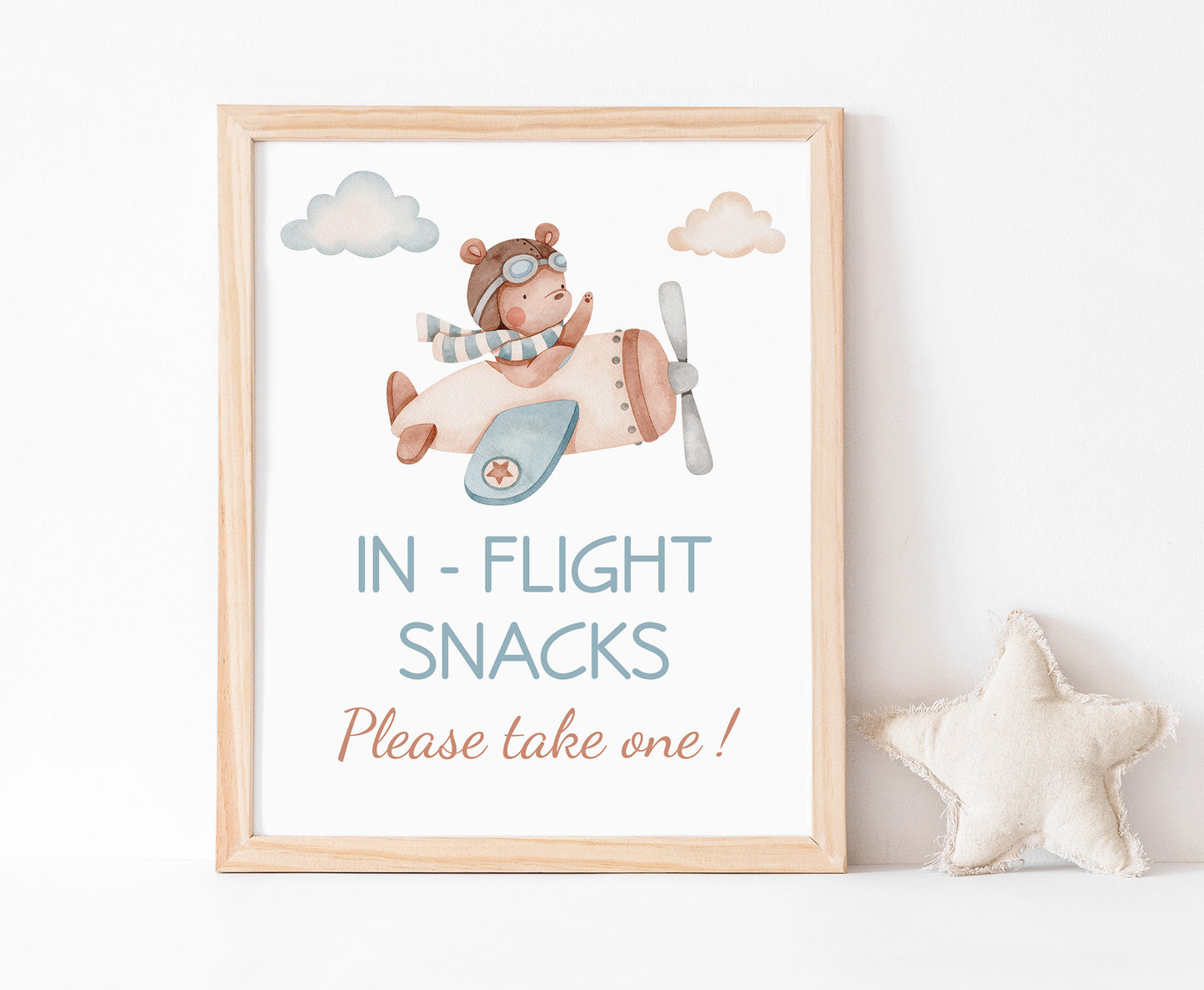 In-Flight snacksl Airplane Table Sign Printable | Aviator party Decoration - 76C