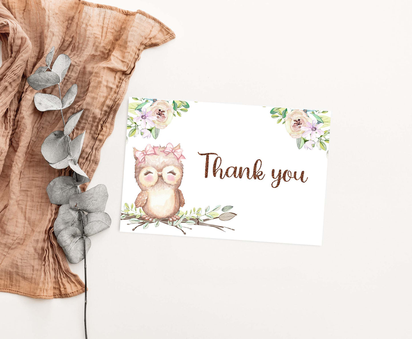 Girl Owl Thank You Card |  Owl Party Printables  - 78A