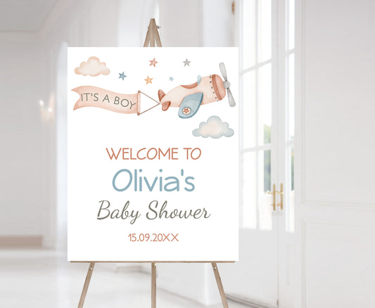 Editable airplane Welcome Sign | It's a boy Baby shower decorations - 76C