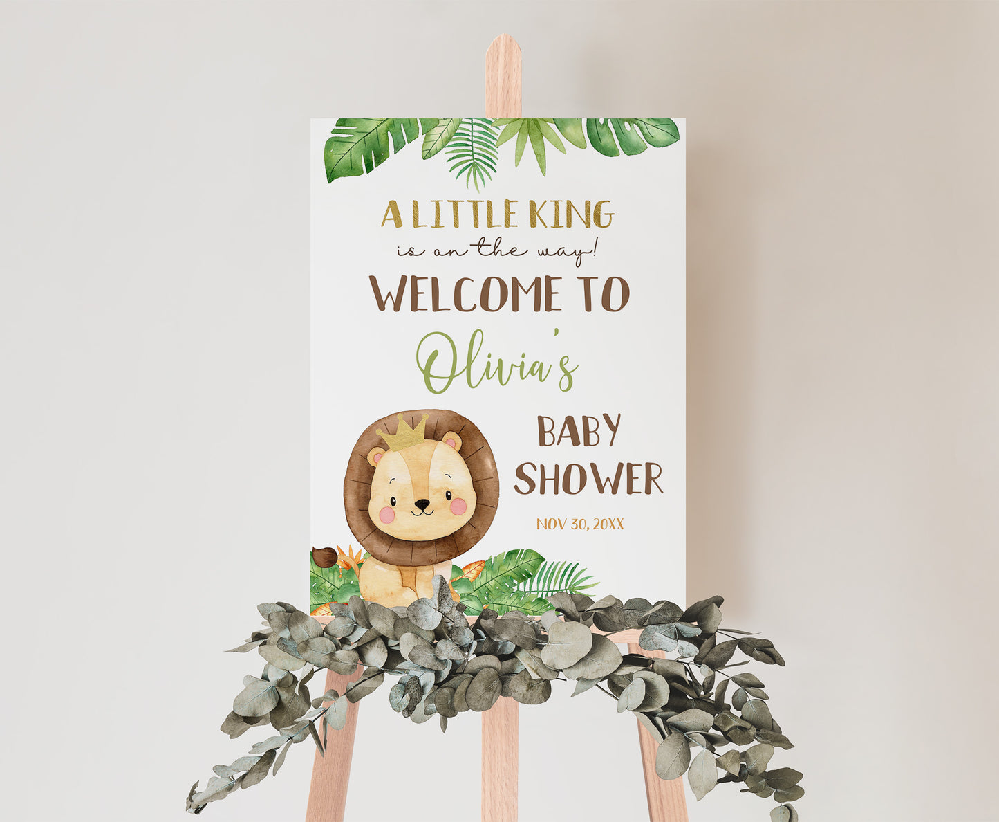 Lion Baby Shower Welcome Sign | Safari Theme Baby Shower Decorations -35E