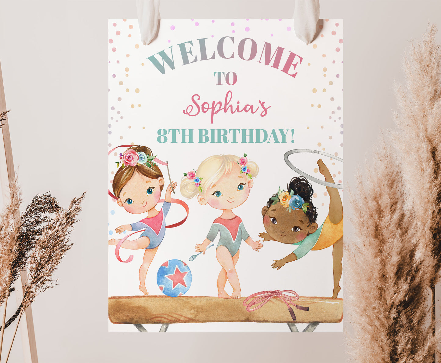 Editable Floral Gymnastic Welcome Sign | Gymnastic birthday  party decorations - 99A