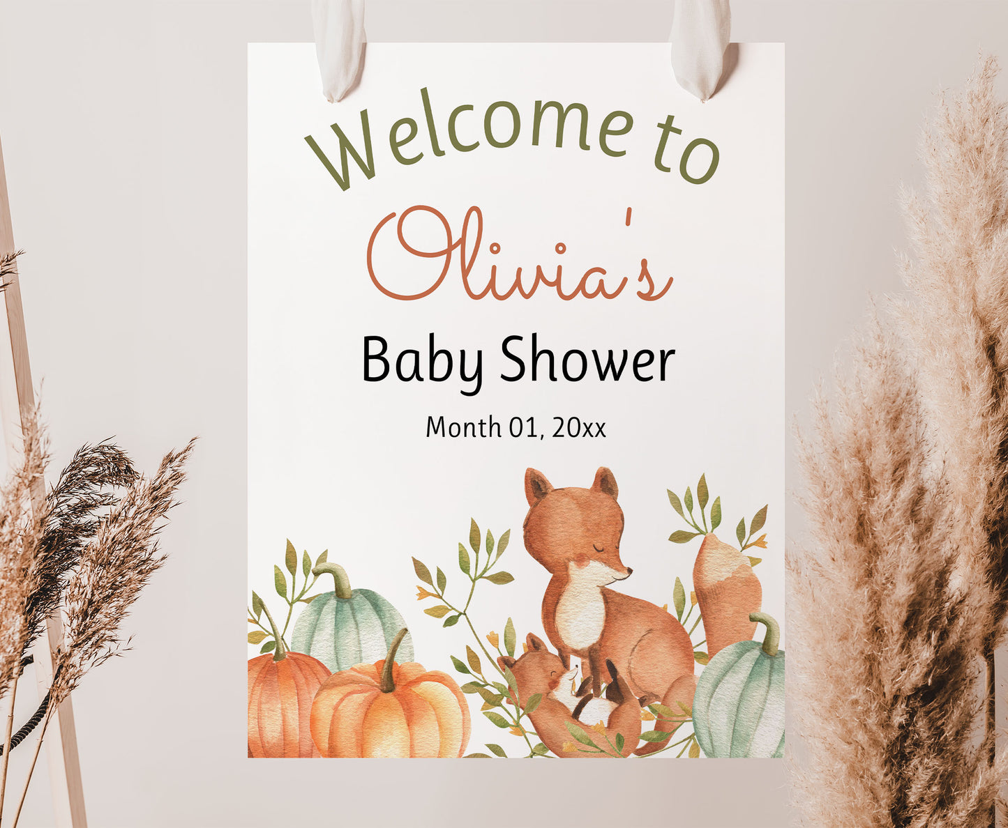 Editable Fox Welcome Sign | Pumpkin Baby shower decorations - 30O