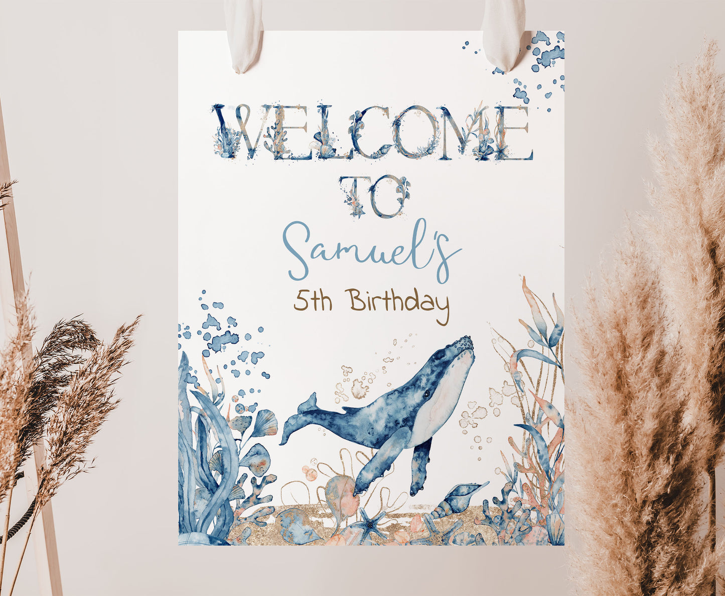 Editable Whale Welcome Sign | Under the sea birthday  party decorations - 44C