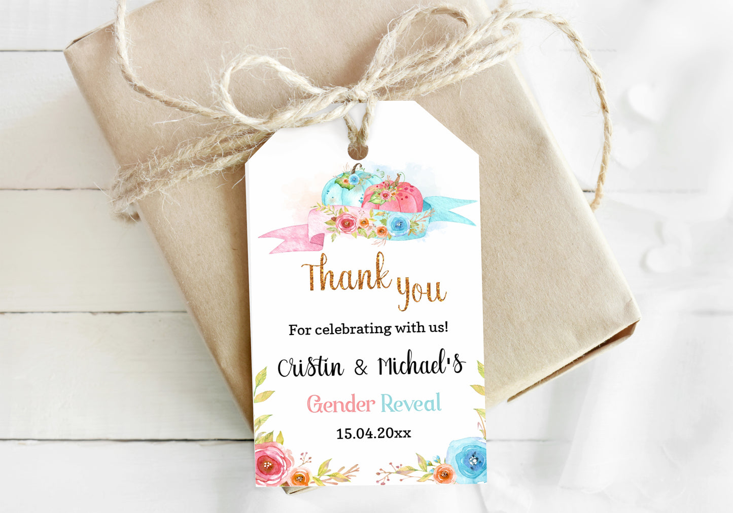 Editable Pumpkin Thank You Tags | Fall Gender Reveal Favor Tags - 30A