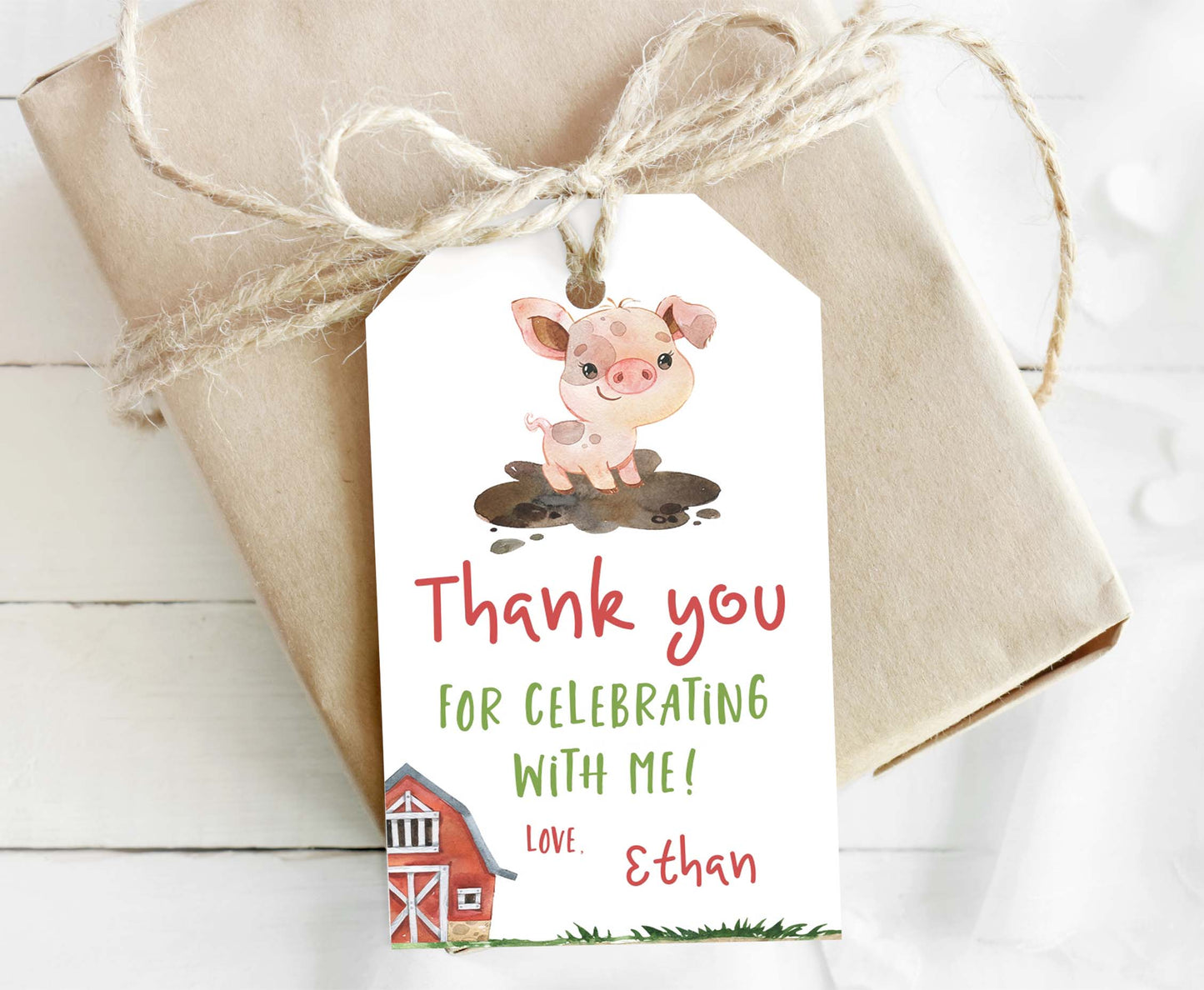 Editable Pig Favor Tags Boy | Farm birthday thank you tags - 11D