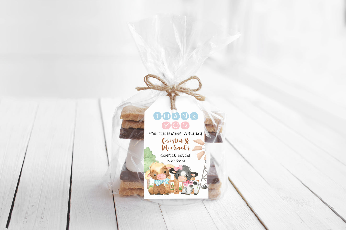 Editable Cow Thank you Tags | Farm Gender Reveal Favor Tags - 11C3