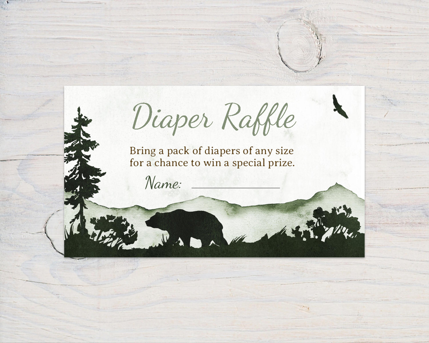 Forest Bear Diaper Raffle Sign and Ticket Card | Woodland Baby Shower Printables - 47C