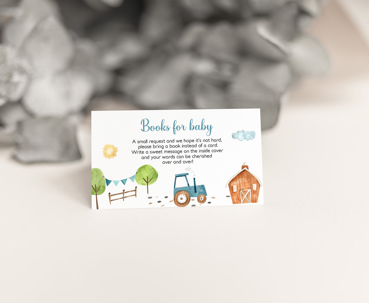 Tracor Books For Baby Request Card | Farm Baby Shower Invitation insert - 11F