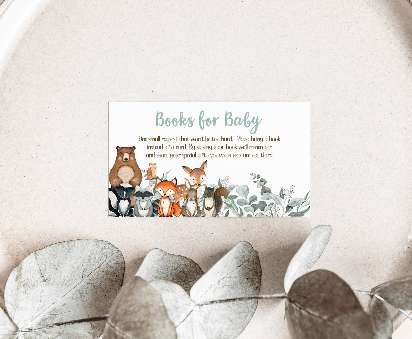 Woodland Books For Baby Request Card | Woodland Baby Shower Invitation insert - 47J1