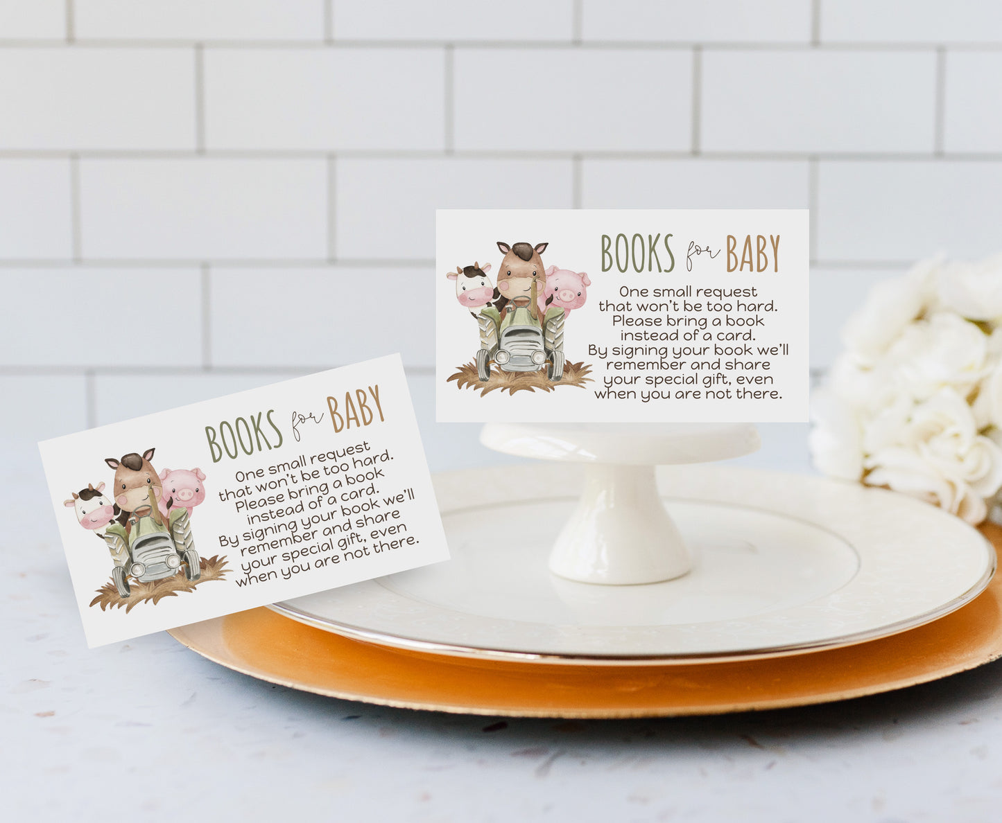 Farm Books For Baby Request Card | Barnyard Baby Shower Invitation insert - 11E