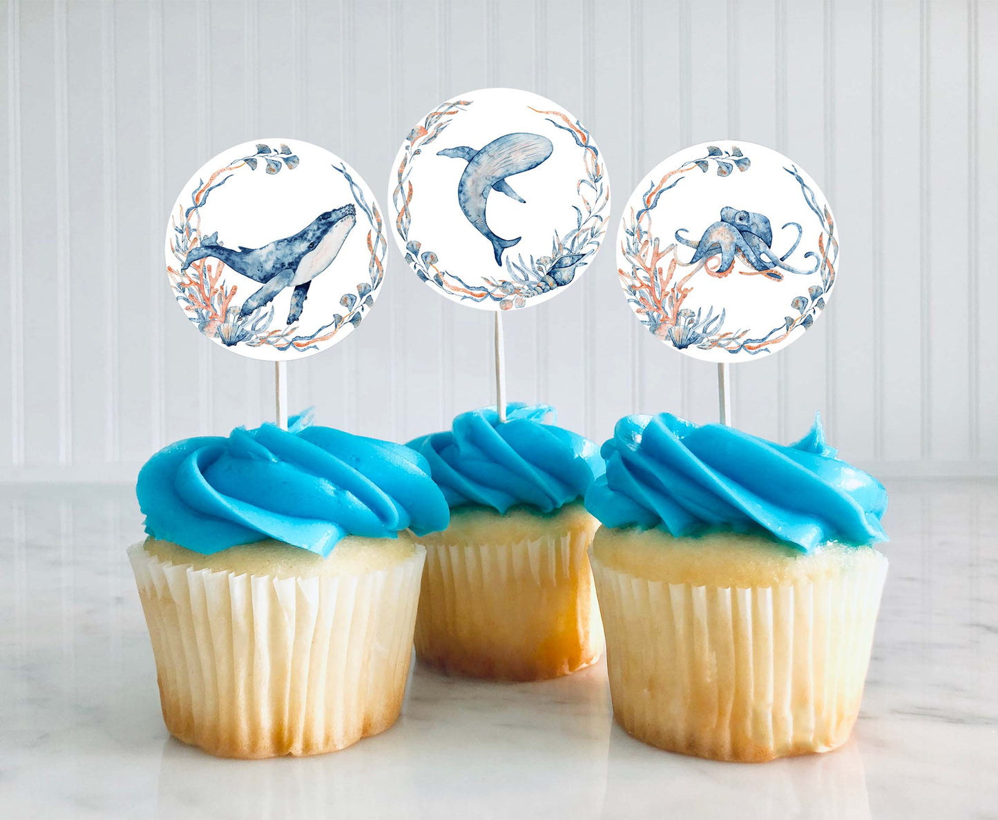 Whale Cupcake Toppers | Under the sea Party Cupcake Picks - 44C