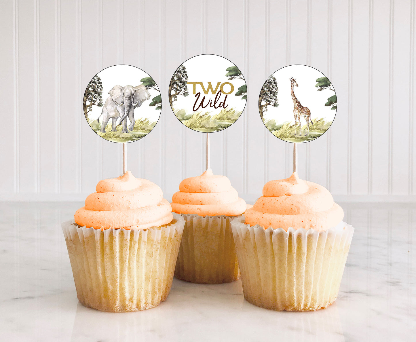 Two wild Safari Cupcake Toppers | Safari 2nd Birthday Cupcake Picks - 35I