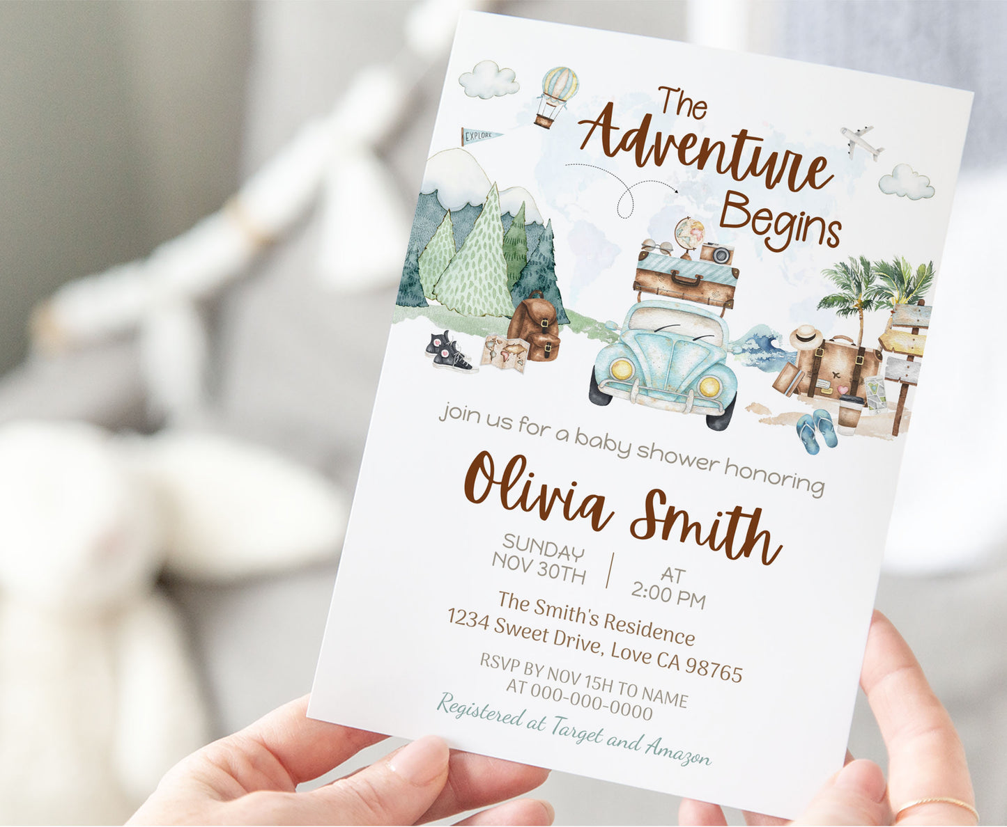 The Adventure begins Baby Shower Invitation | Editable travel Baby Shower Invite - 43A