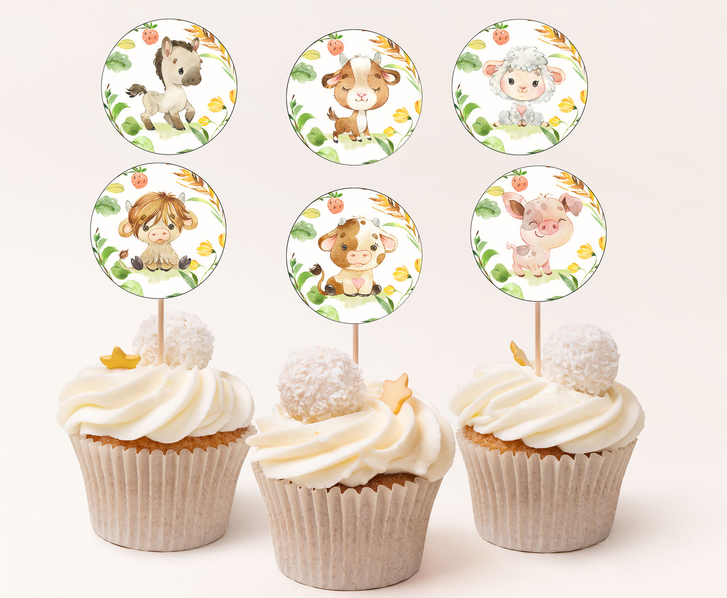 Farm Cupcake Toppers | Barnyard Themed Party Cupcake Picks - 11D