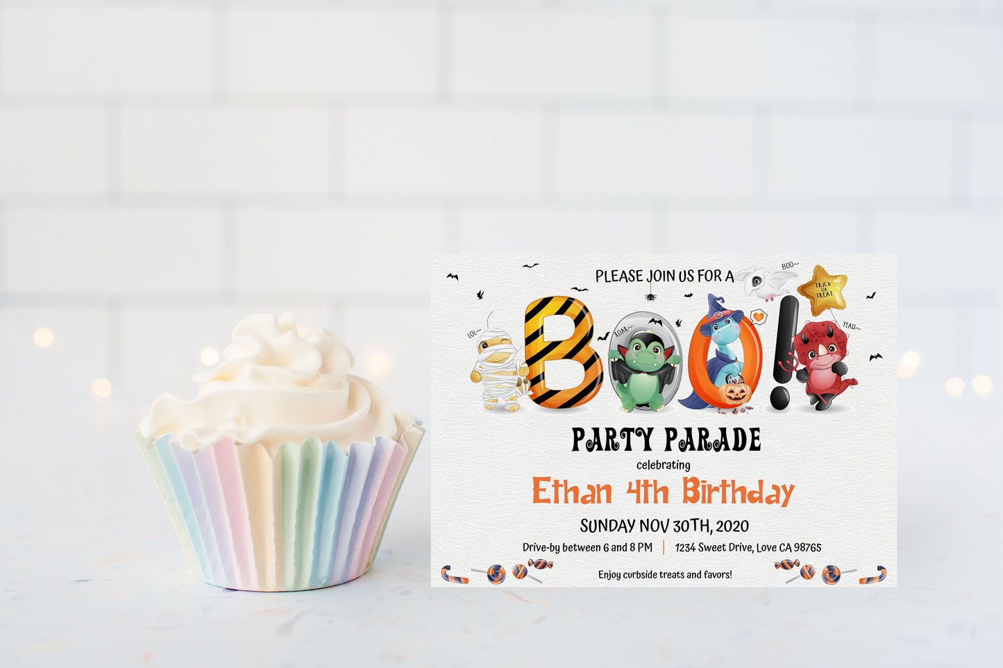 Editable Halloween Birthday Invitation | Dinosaurs Party Theme - 115F