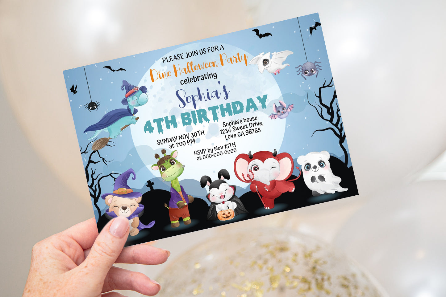 Editable Halloween Birthday Invitation | Woodland Animals Themed Party - 115F