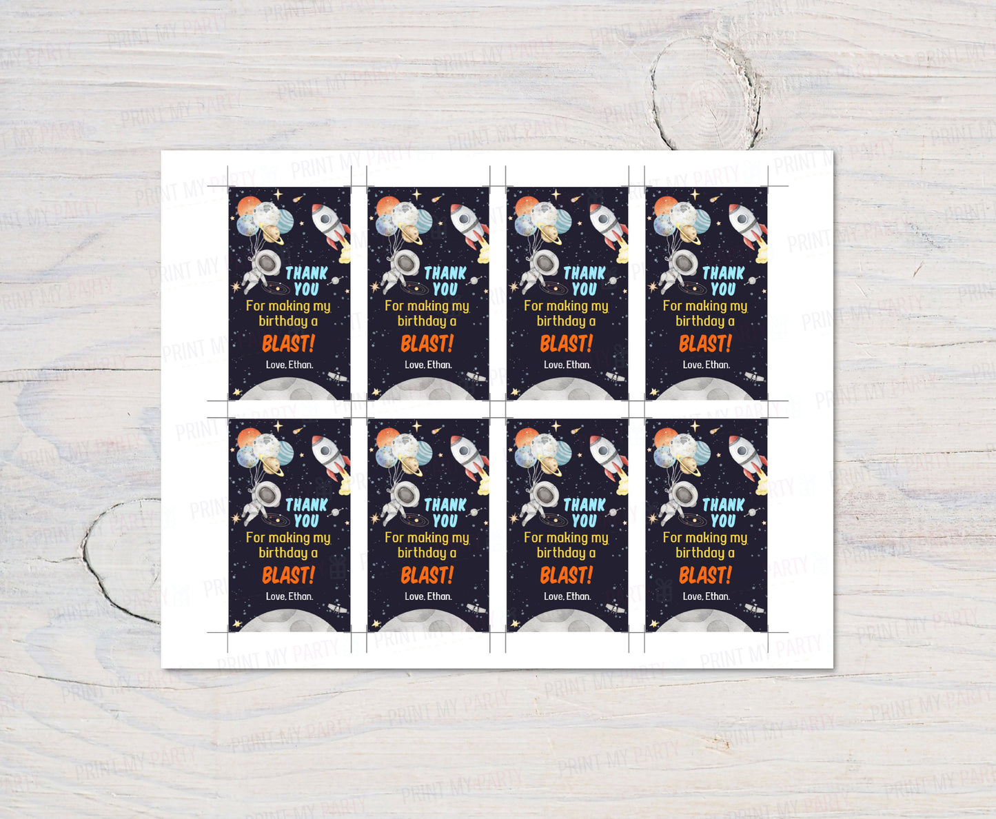 Editable Outer Space Thank You Tags | Space Birthday Party Favor Tags - 39C