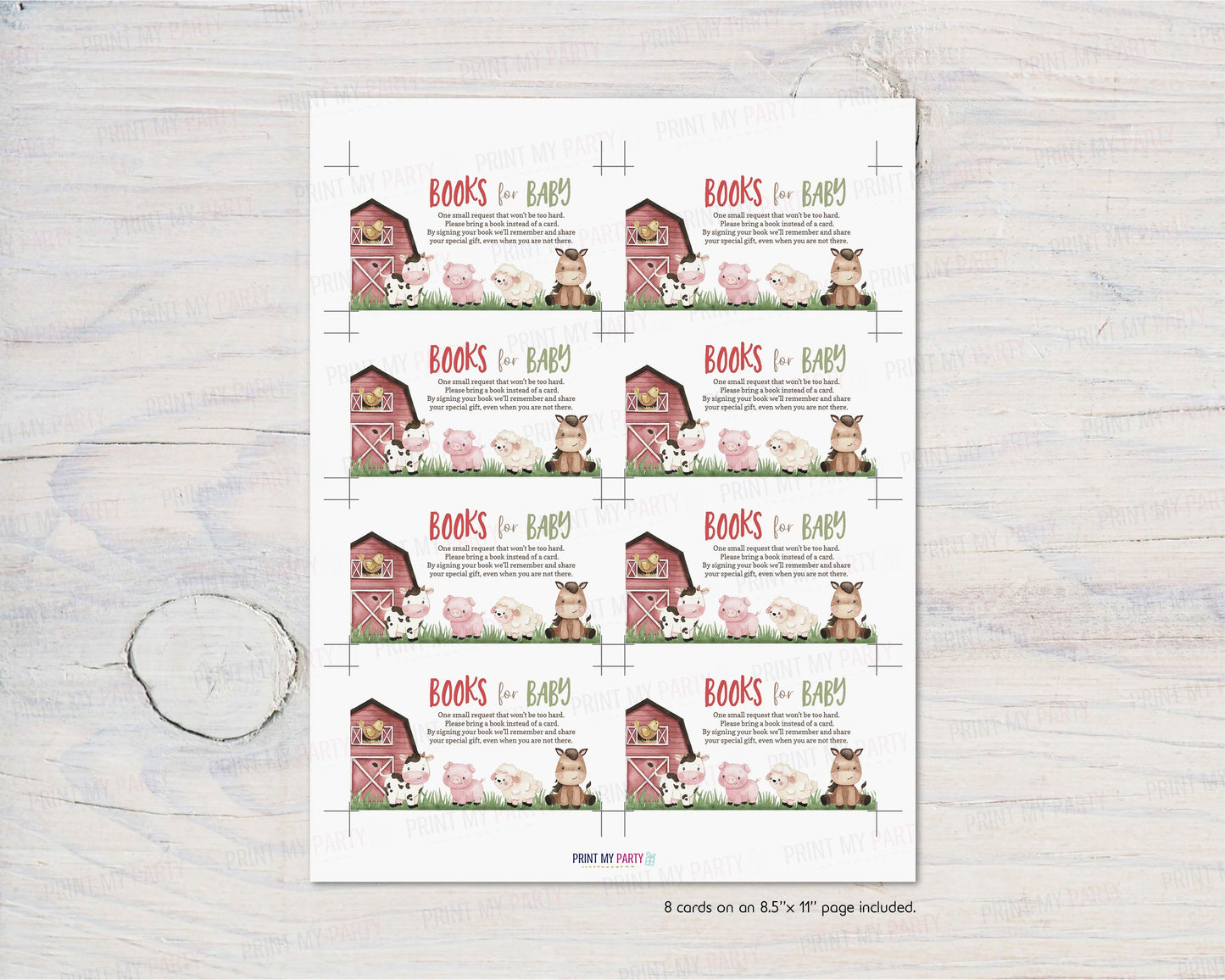 Farm Books For Baby Request Card | Barnyard Baby Shower Invitation insert - 11A