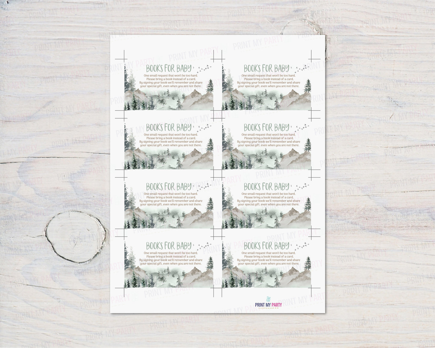 Mountains Books For Baby Request Card | Woodland Baby Shower Invitation insert - 47H