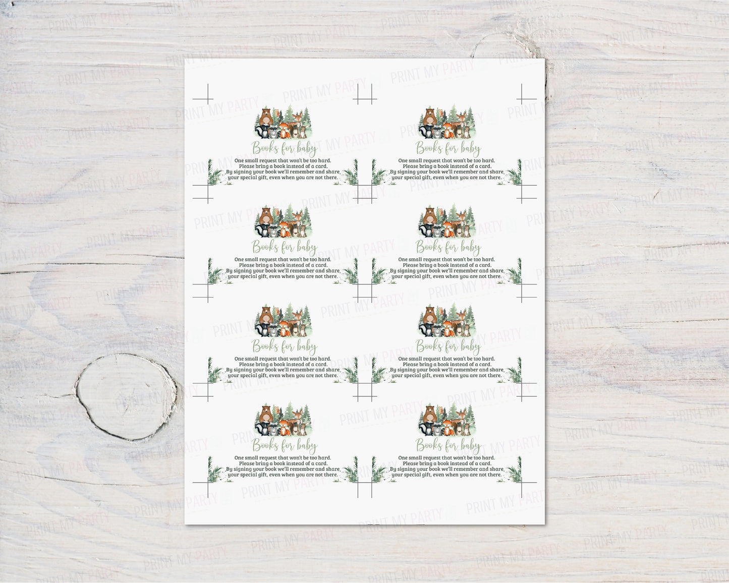 Woodland Books For Baby Request Card | Forest Animals Baby Shower Invitation insert - 47J2