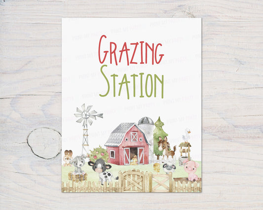 Grazing Station Sign Printable | Farm Party Table Decoration - 11C1