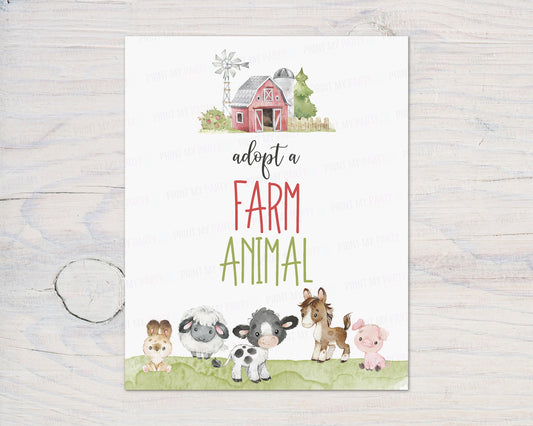Adopt a Farm Animal Sign Printable | Farm Party Table Decoration - 11C1