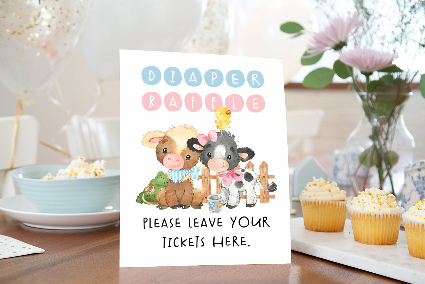 Farm Diaper Raffle Sign and Ticket Card | Barnyard Gender Reveal - Baby Shower Game Printable - 11C3