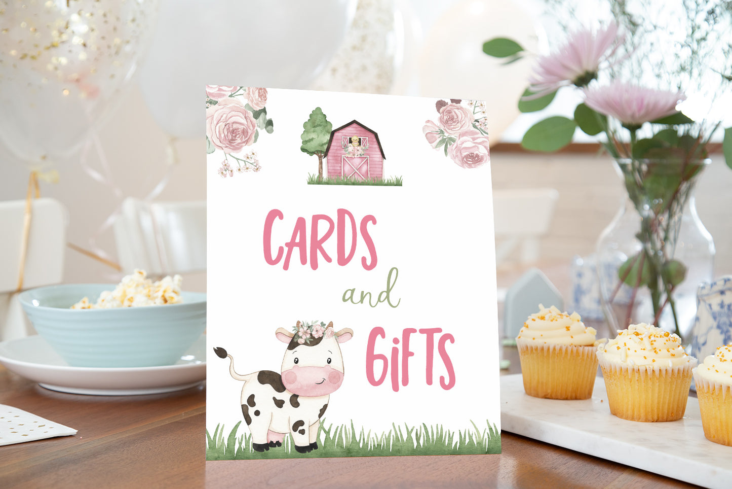 Cow Girl Cards and Gifts Sign | Floral Farm Party Decorations - 11A