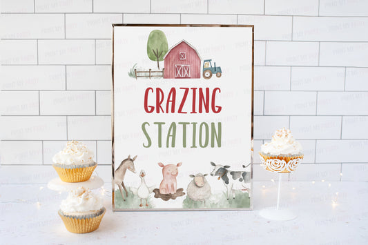 Grazing Station Sign | Farm Party Decorations - 11B