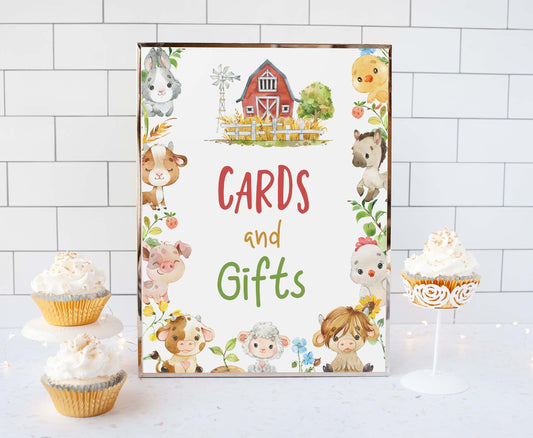 Cards and Gifts Sign Printable | Farm Party Table Decoration - 11d