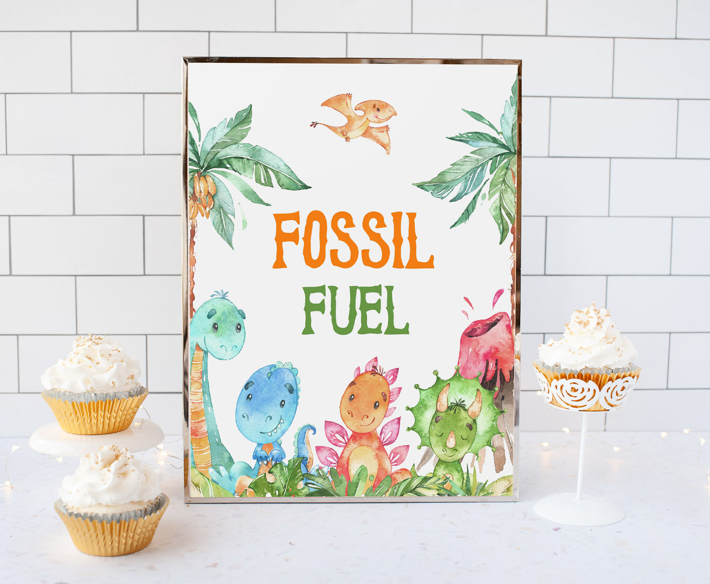 Dinosaur Fossil Fuel Sign | Dinosaur Themed Party Table Decorations - 08A