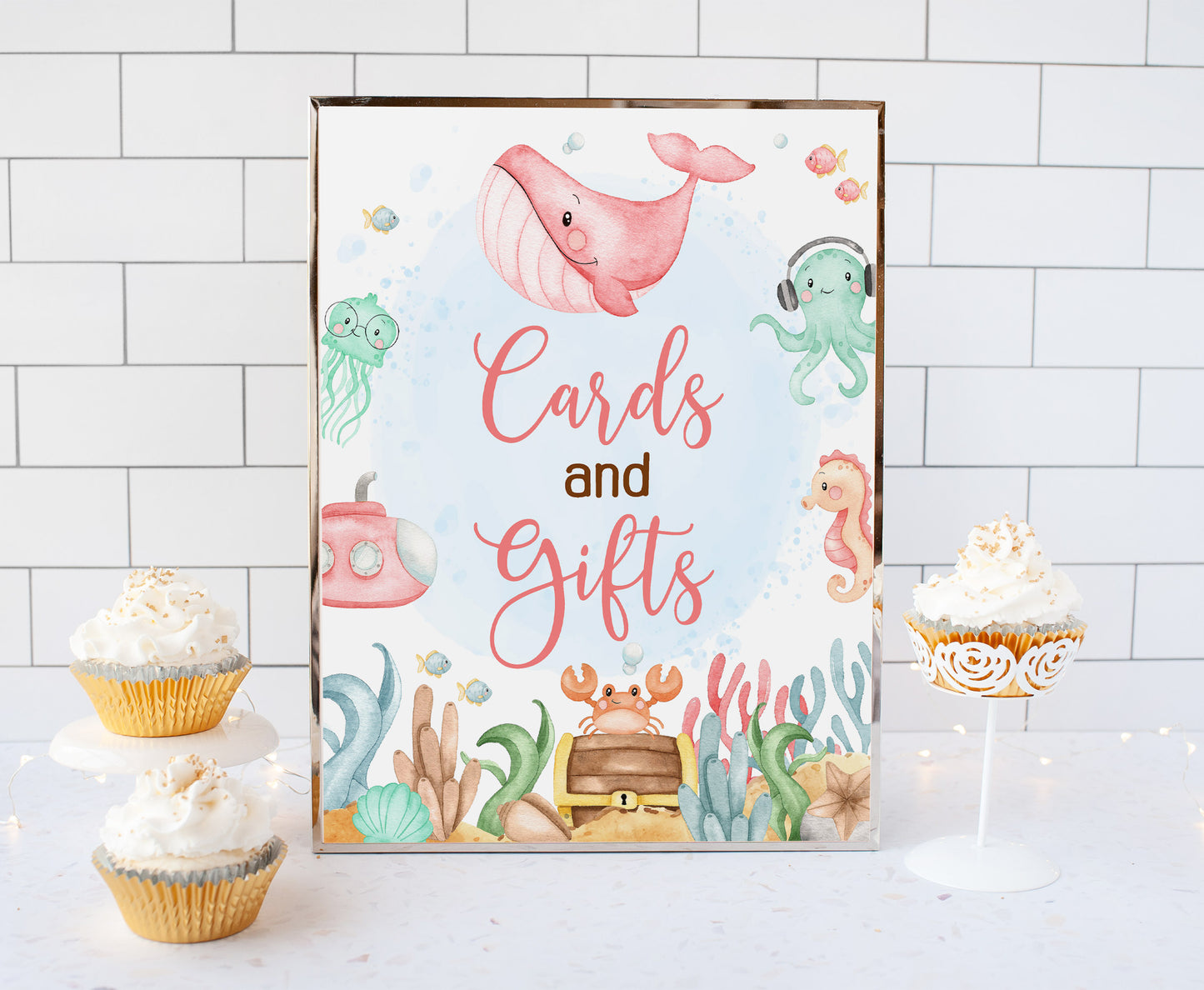 Girl Under the Sea Cards and Gifts Sign | Ocean Themed Party Table Decorations - 44A
