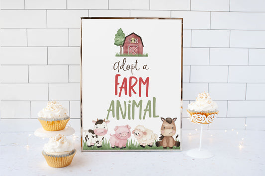 Adopt a Farm Animal Sign Printable | Farm Party Table Decoration - 11A
