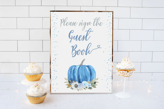 Blue Pumpkin Guest Book  Sign | Fall theme Party Table Decoration - 30B
