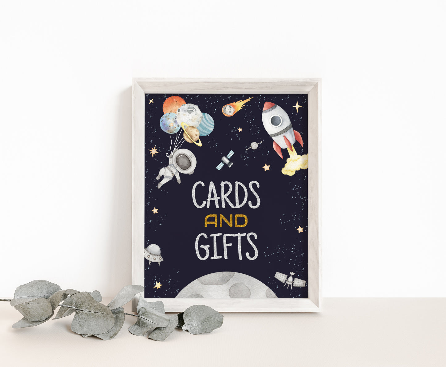 Space Cards and Gifts Sign | Astronaut Themed Party Table Decorations - 39C