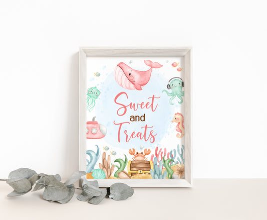 Girl Under the Sea Sweet and Treats Sign | Ocean Themed Party Table Decorations - 44A