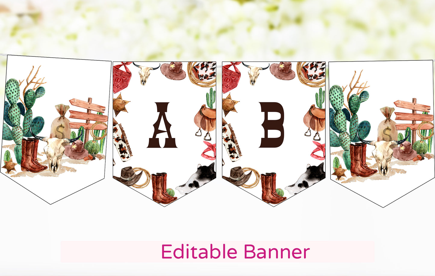 Editable Cowboy Banner | Rodeo Party Decorations - 34A