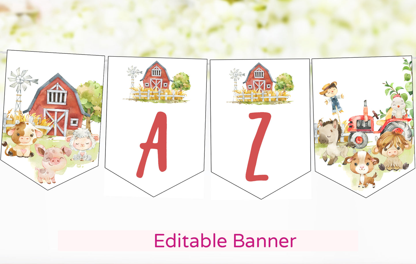 Editable Farm Banner | Red Barnyard Party Decorations - 11D