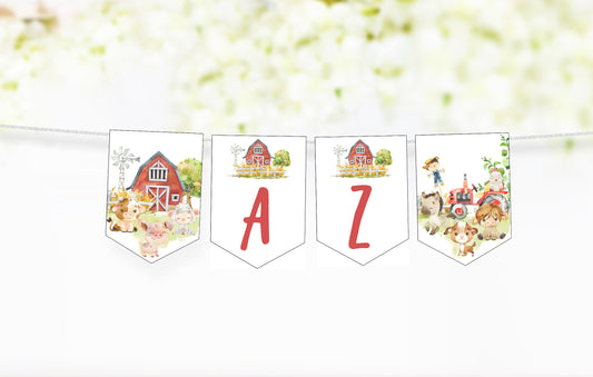 Editable Farm Banner | Red Barnyard Party Decorations - 11D