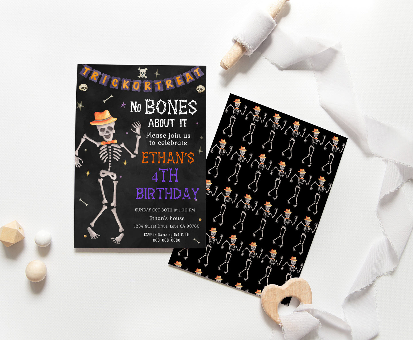 Skeleton Party Invitaton | Halloween Birthday Party Invite - 115P