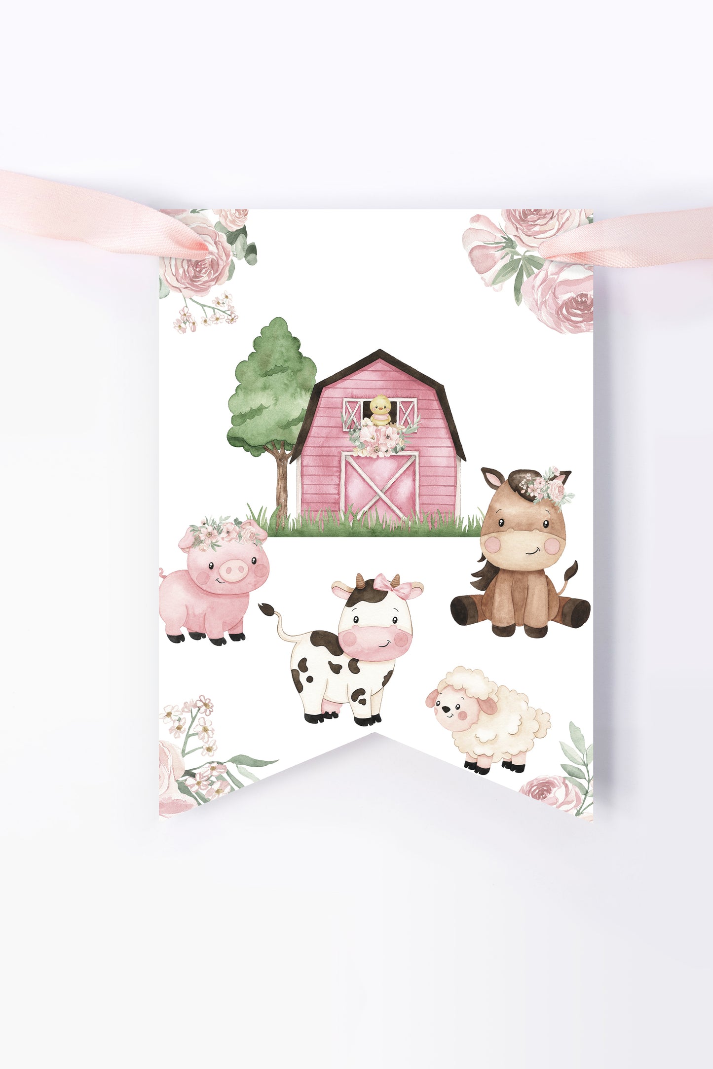 Floral Farm It's A Girl Banner | Barnyard Girl Baby Shower Decorations - 11A