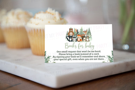 Woodland Books For Baby Request Card | Forest Animals Baby Shower Invitation insert - 47J2