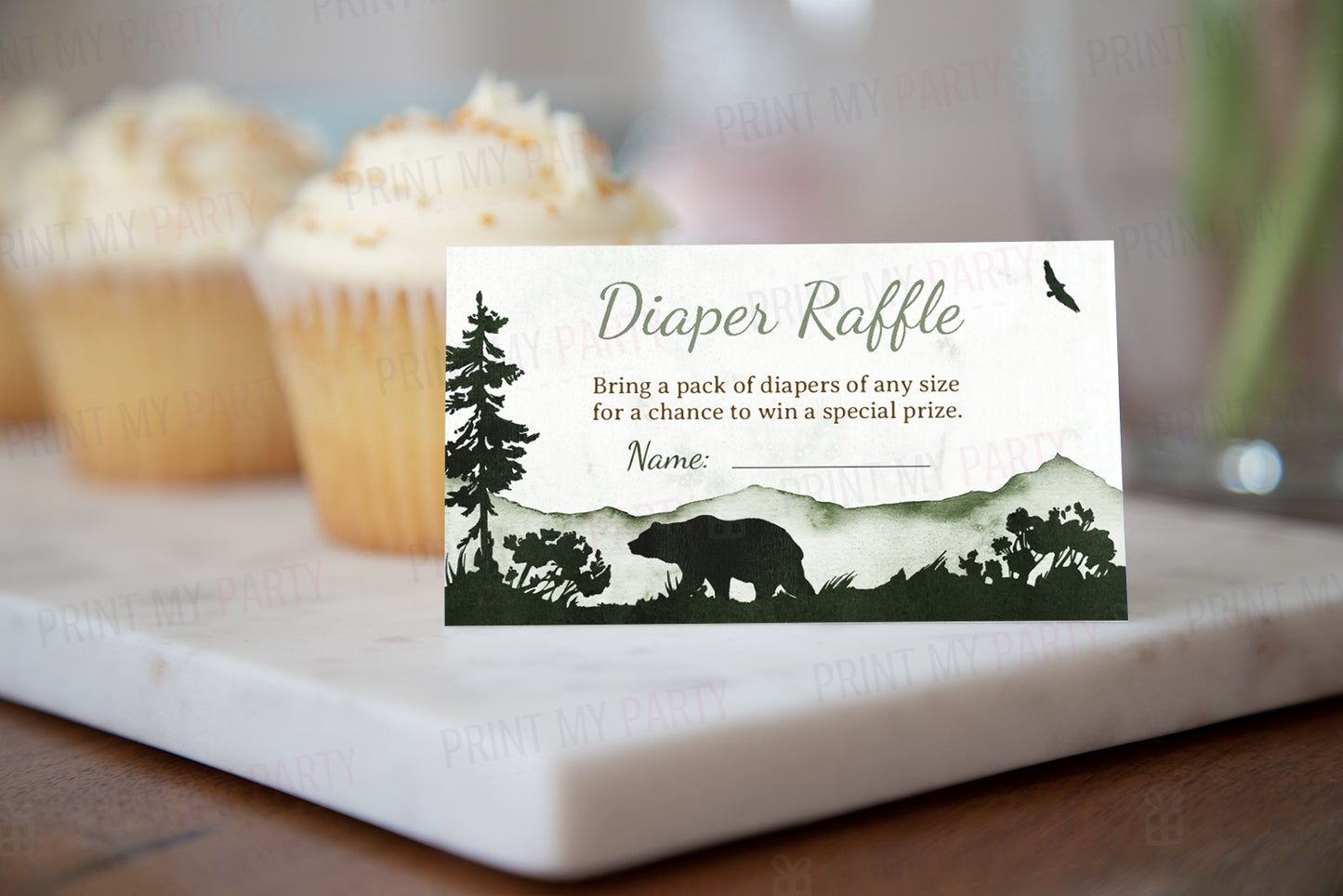 Forest Diaper Raffle Sign and Ticket Card | Woodland Baby Shower Printables - 47C