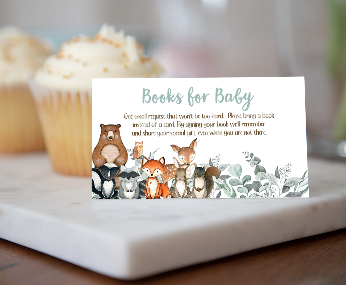 Woodland Books For Baby Request Card | Woodland Baby Shower Invitation insert - 47J1