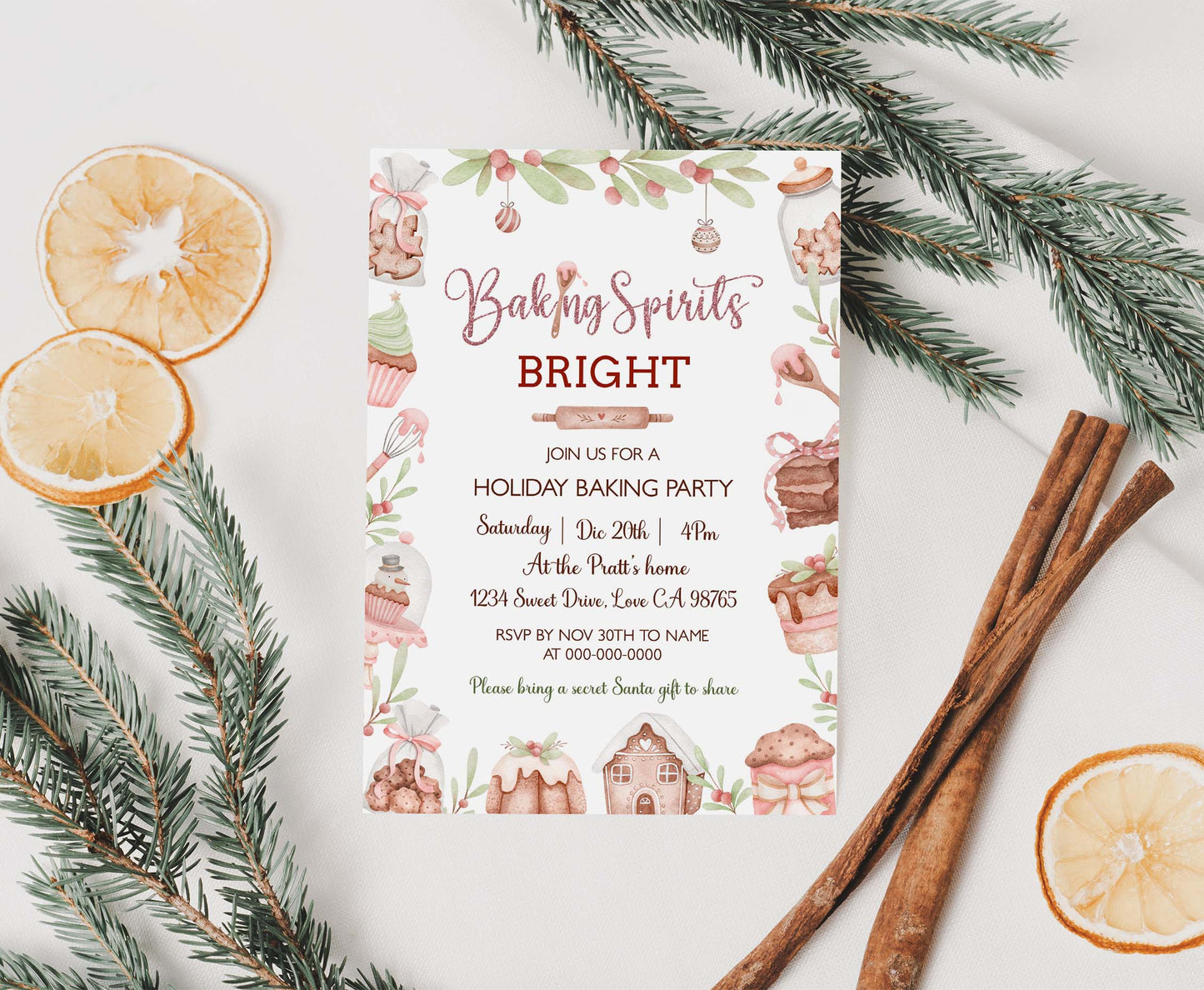 Christmas party invitation | Baking spirits bright invite | 112F