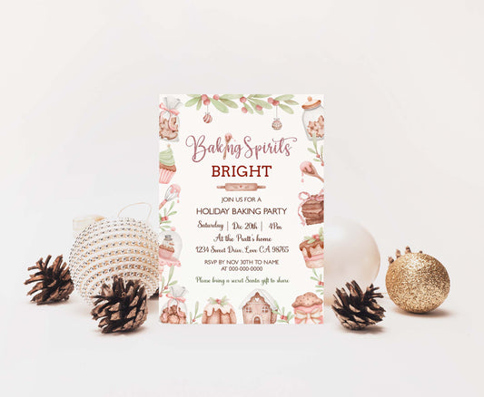 Christmas party invitation | Baking spirits bright invite | 112F
