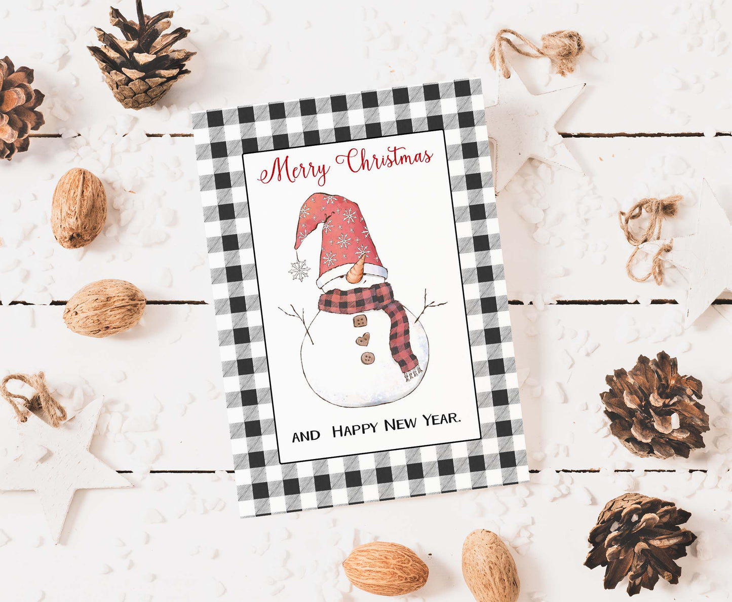 Snowman Card | Merry Christmas Printable 5x7 Folded card - Blank inside - 112