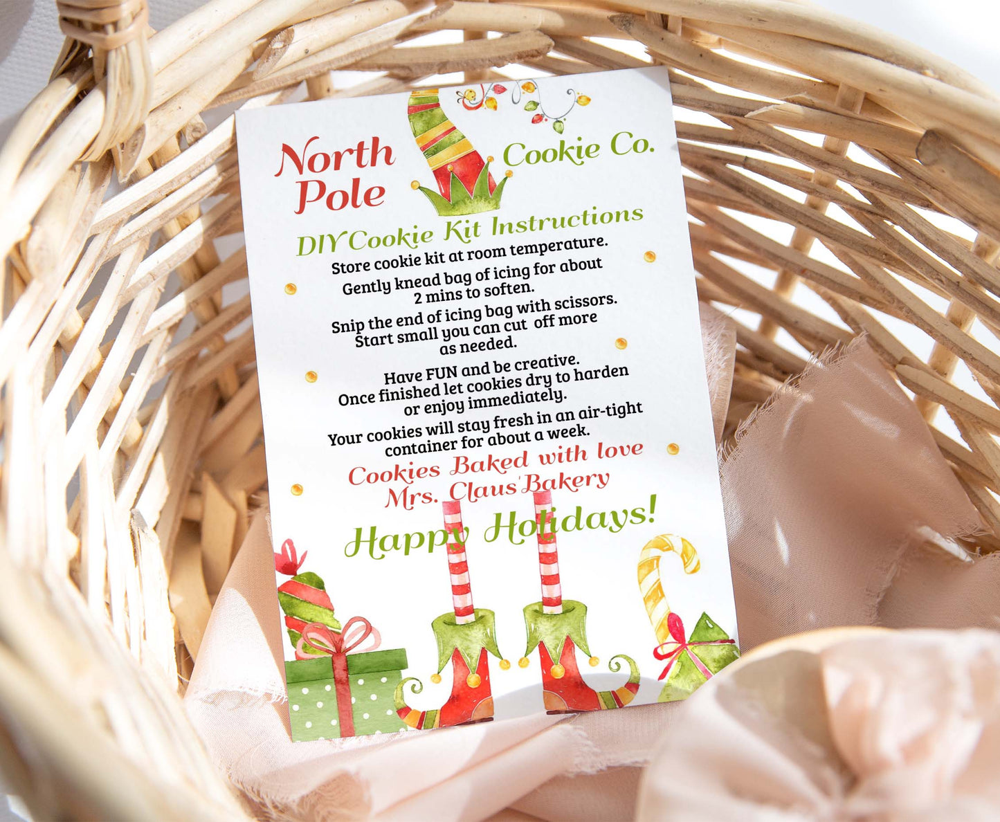 Editable Elf DIY Cookie Kit Instructions Card | North Pole Cookie co card- 112